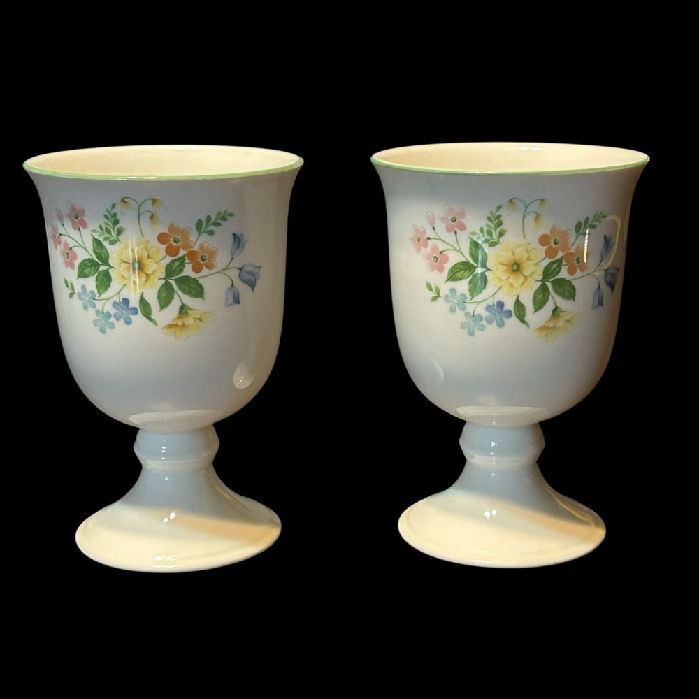 Vtg Noritake Matchmaker Versatone SET x 2 Pedestal Water Goblet Floral Japan
